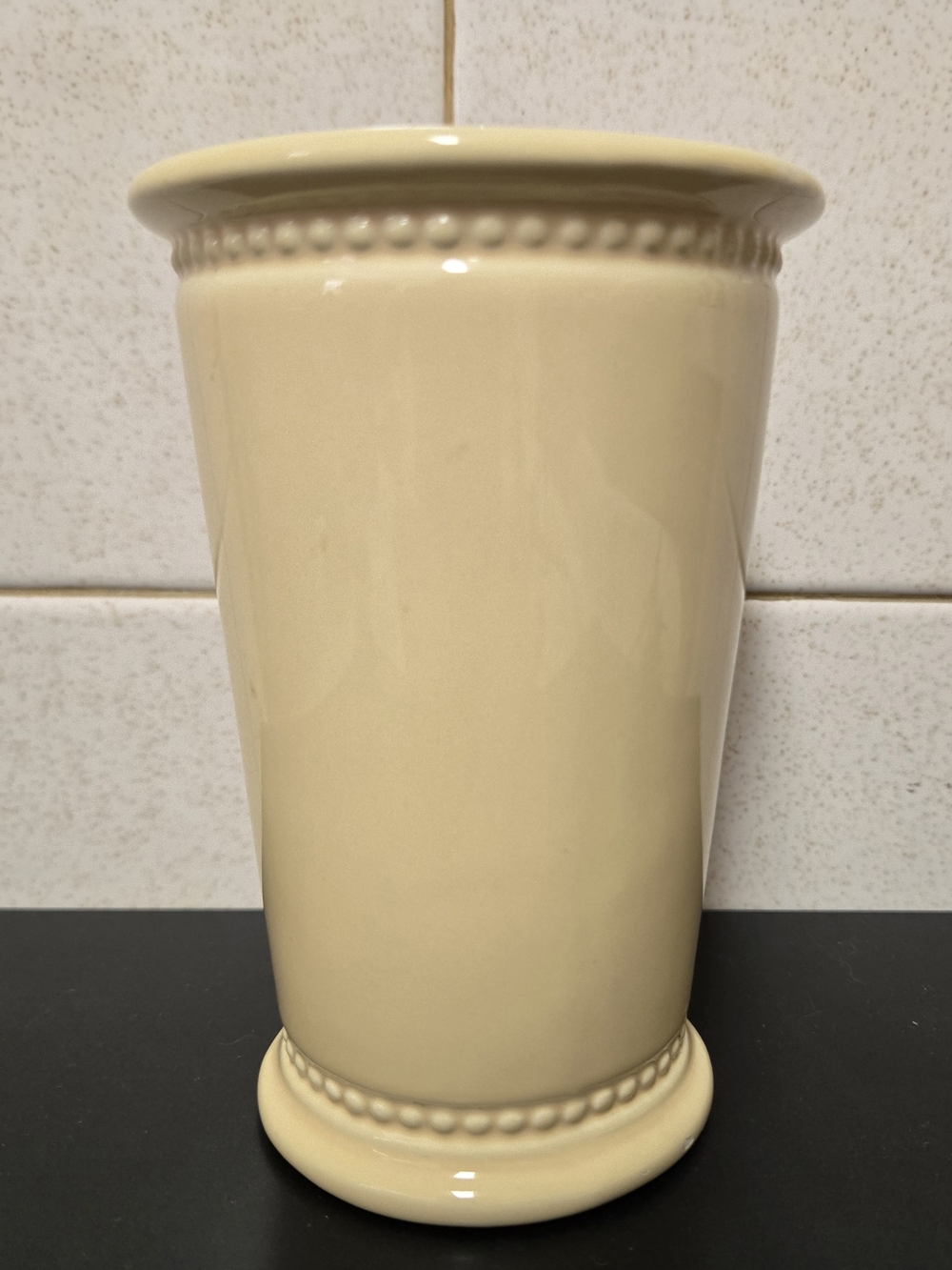 Vintage MARTHA Stewart Beaded Trim Vase In Buttercream